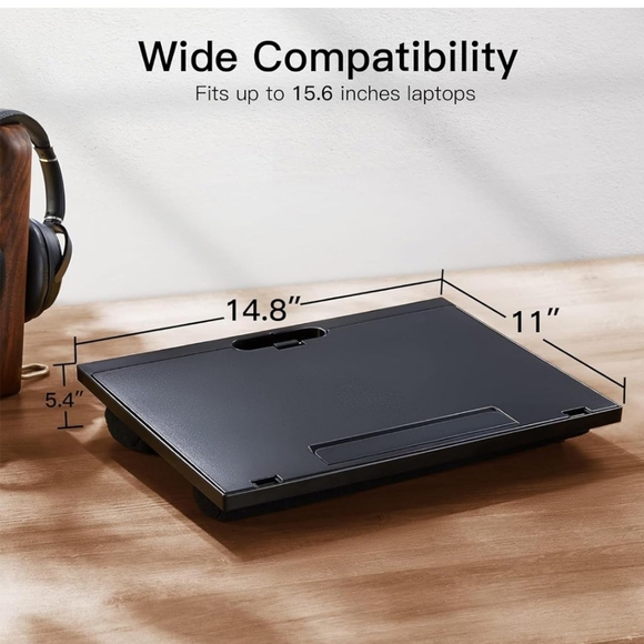 MIND READER Black Laptop Computer Stand | Adjustable Padded Lap Desk for Reading - Picture 9 of 10